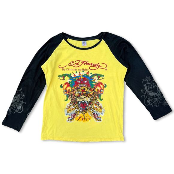 Ed Hardy | Shirts | Y2k Ed Hardy Yellow Black Tiger Skull